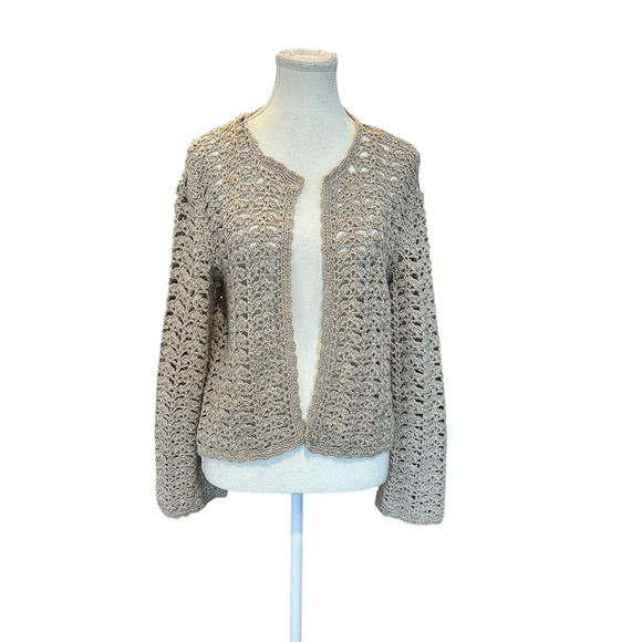 American Vintage Sweaters - Vintage boho cottage crocheted handknit tan cardigan